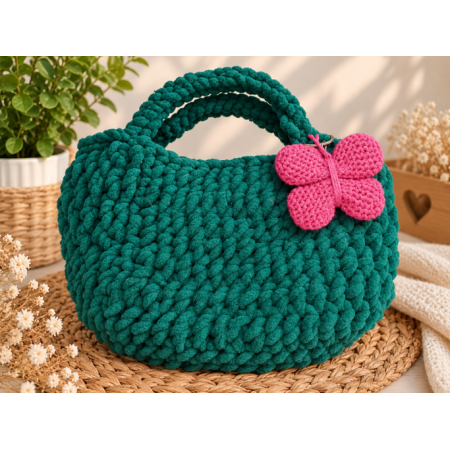 Bolso de crochet verde con mariposa rosa | SusuCrochet