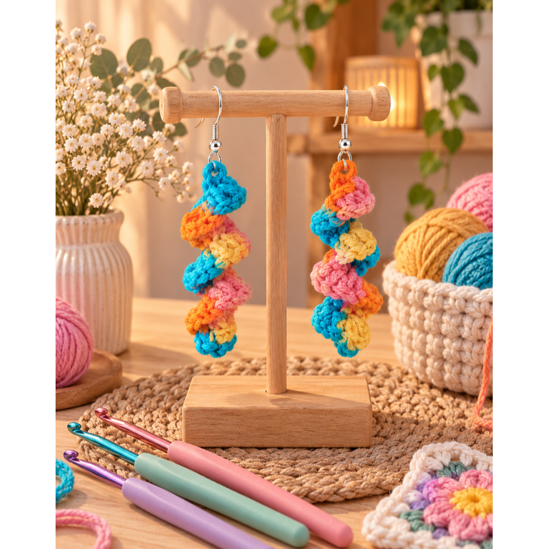 Handmade Multicolour Crochet Earrings | SusuCrochet