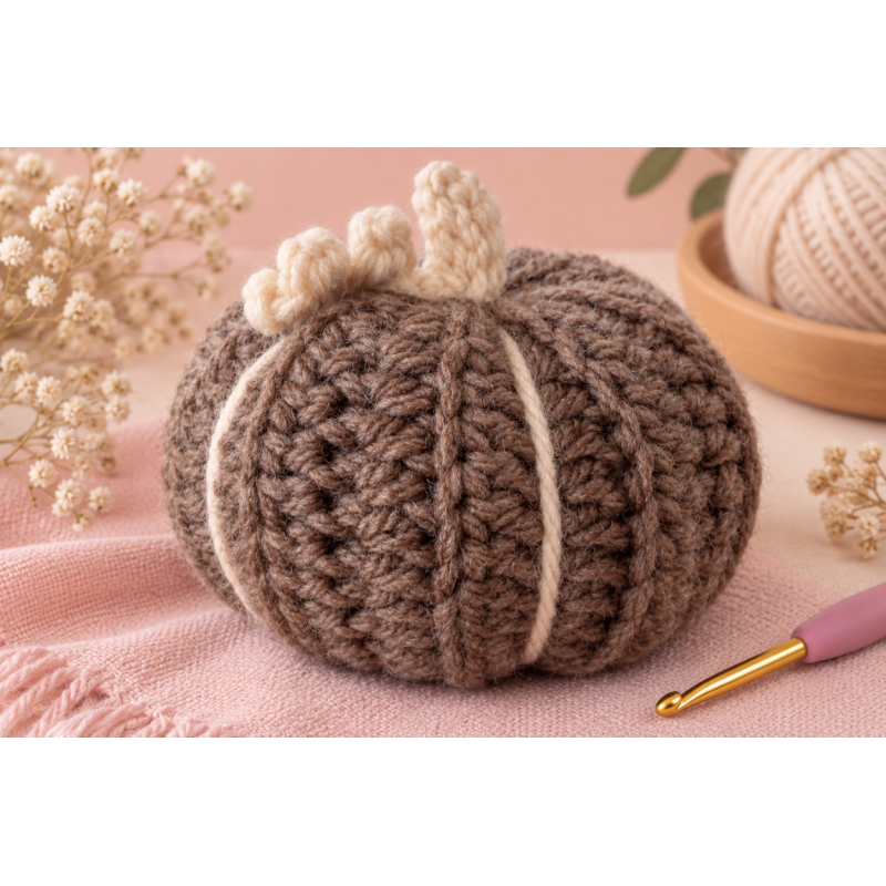 Calabaza de Crochet Marrón Hecha a Mano | Lanita.es