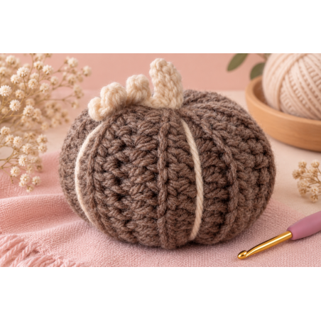 Calabaza de Crochet Marrón Hecha a Mano | Lanita.es