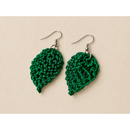 Pendientes Crochet Verdes de Hoja Hechos a Mano | Lanita.es