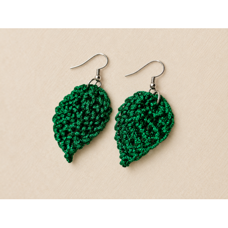 Πράσινα Πλεκτά Σκουλαρίκια Φύλλα Crochet | Lanita.es