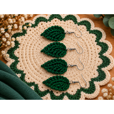 Πράσινα Πλεκτά Σκουλαρίκια Φύλλα Crochet | Lanita.es